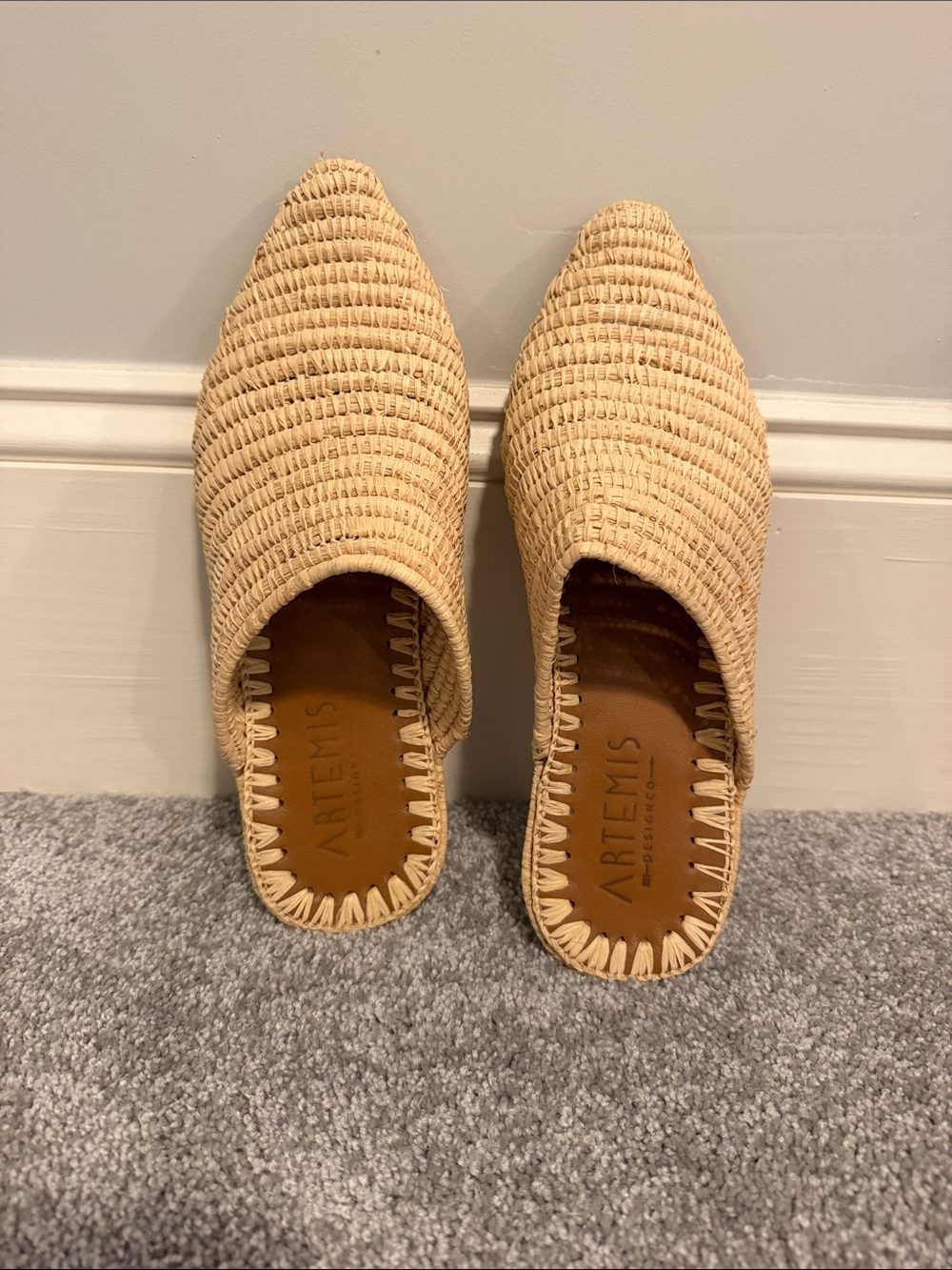 Artemis Beige Woven Slip-On Mules featured by JMclaughlin